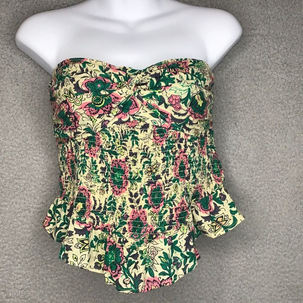 Free People Boho Coquette One More Time Floral Smocked Tube Crop Top Sweetheart